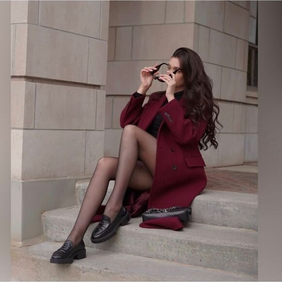 NWT ZARA MANTECO WOOL BLEND COATโZW COLLECTION Burgundy - Picture 2 of 16